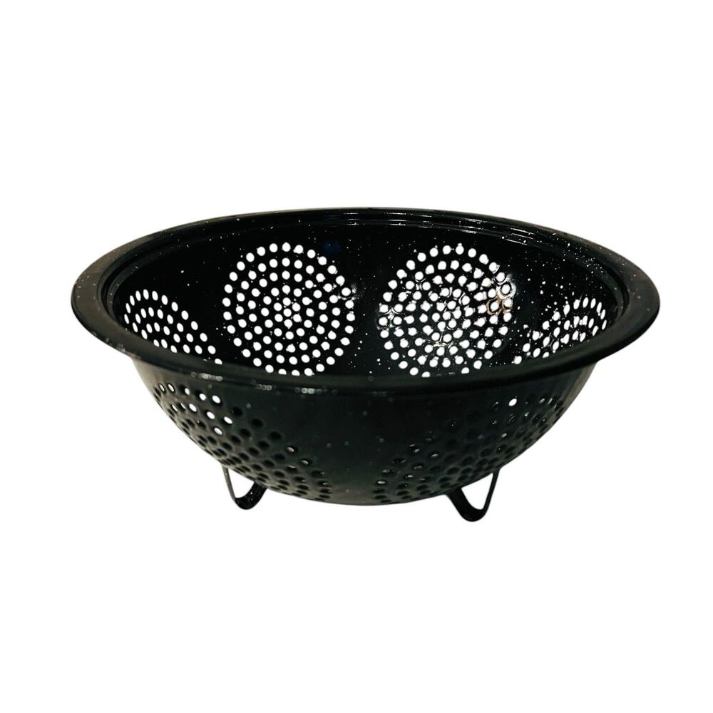 Granite Ware Speckled Black Enamelware Colander Strainer 8.5” NEW